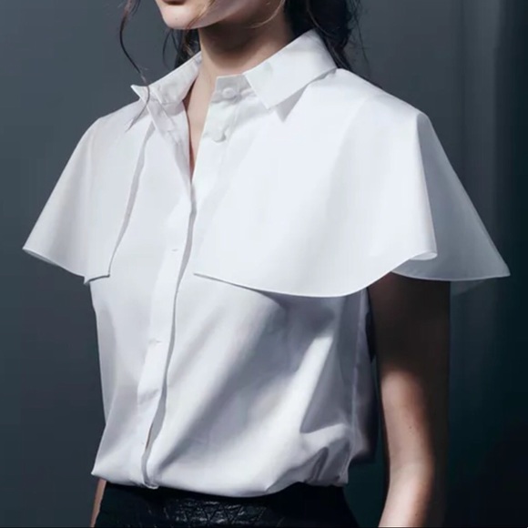 Amara White blouse button down cape flare sleeves - Picture 2 of 4